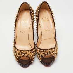 Pre Owned Christian Louboutin Brown Leopard Print Calf Hair Yolanda Spikes Pumps Size 41