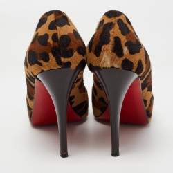 Christian Louboutin Brown Leopard Print Calf Hair Very Prive Peep Toe Pumps Size 40.5