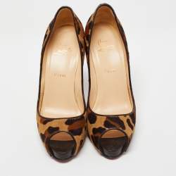 Christian Louboutin Brown Leopard Print Calf Hair Very Prive Peep Toe Pumps Size 40.5