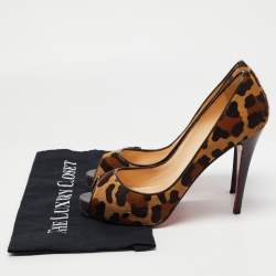 Christian Louboutin Brown Leopard Print Calf Hair Very Prive Peep Toe Pumps Size 40.5