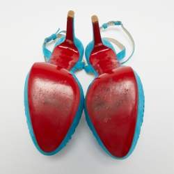 Christian Louboutin Blue Knotted Suede Greissimo Ankle Strap Sandals Size 40.5
