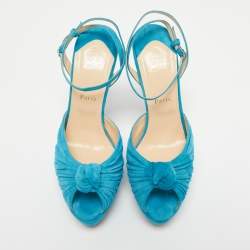 Christian Louboutin Blue Knotted Suede Greissimo Ankle Strap Sandals Size 40.5