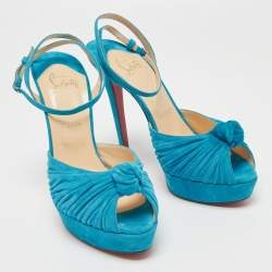 Christian Louboutin Blue Knotted Suede Greissimo Ankle Strap Sandals Size 40.5