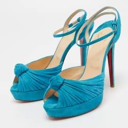 Christian Louboutin Blue Knotted Suede Greissimo Ankle Strap Sandals Size 40.5