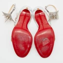 Pre Owned Christian Louboutin Silver Leather Lady Max Spike Ankle Strap Sandals Size 39.5