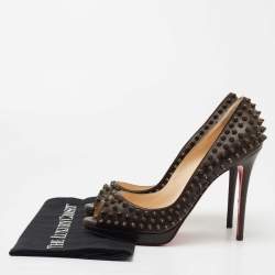Pre Owned Christian Louboutin Dark Brown Leather Yolanda Spike Pumps Size 41