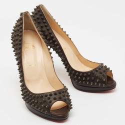 Pre Owned Christian Louboutin Dark Brown Leather Yolanda Spike Pumps Size 41