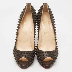 Pre Owned Christian Louboutin Dark Brown Leather Yolanda Spike Pumps Size 41