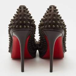Pre Owned Christian Louboutin Dark Brown Leather Yolanda Spike Pumps Size 41
