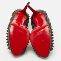 Pre Owned Christian Louboutin Dark Brown Leather Yolanda Spike Pumps Size 41