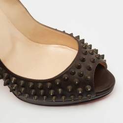 Pre Owned Christian Louboutin Dark Brown Leather Yolanda Spike Pumps Size 41