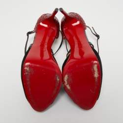 Christian Louboutin Black/Dark Red Leather, Suede and Python Cross Me Sandals Size 40.5
