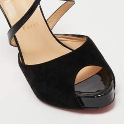 Christian Louboutin Black/Dark Red Leather, Suede and Python Cross Me Sandals Size 40.5