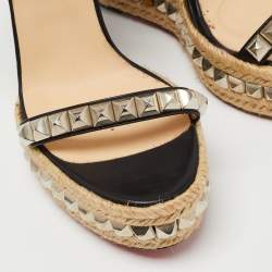 Christian Louboutin Black Leather Pyraclou Espadrille Wedge Sandals Size 41