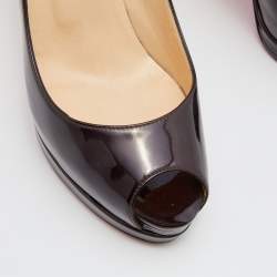 Christian Louboutin Dark Burgundy Patent Leather Altadama Peep Toe Platform Pumps Size 36.5