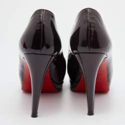 Christian Louboutin Dark Burgundy Patent Leather Altadama Peep Toe Platform Pumps Size 36.5