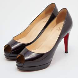 Christian Louboutin Dark Burgundy Patent Leather Altadama Peep Toe Platform Pumps Size 36.5