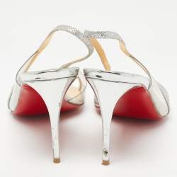 Christian Louboutin Silver Glitter and PVC Optisling Slingback Sandals Size 40