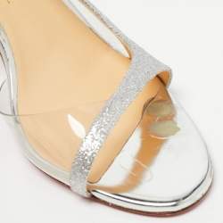 Christian Louboutin Silver Glitter and PVC Optisling Slingback Sandals Size 40
