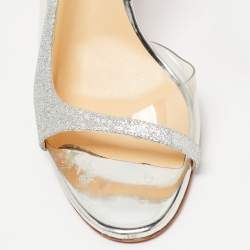 Christian Louboutin Silver Glitter and PVC Optisling Slingback Sandals Size 40