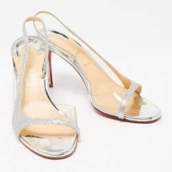 Christian Louboutin Silver Glitter and PVC Optisling Slingback Sandals Size 40