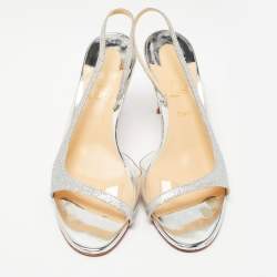 Christian Louboutin Silver Glitter and PVC Optisling Slingback Sandals Size 40