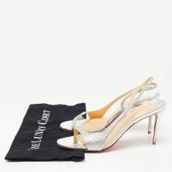 Christian Louboutin Silver Glitter and PVC Optisling Slingback Sandals Size 40