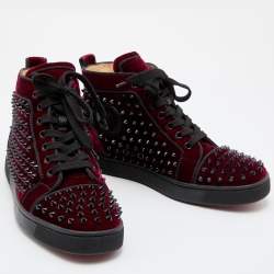 مملوكة مسبقًا Christian Louboutin Burgundy Velvet Louis Junior Spikes High Top Sneakers Size 39.5
