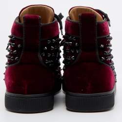 مملوكة مسبقًا Christian Louboutin Burgundy Velvet Louis Junior Spikes High Top Sneakers Size 39.5