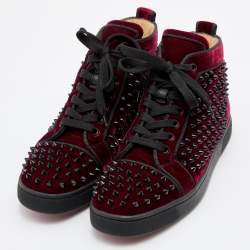مملوكة مسبقًا Christian Louboutin Burgundy Velvet Louis Junior Spikes High Top Sneakers Size 39.5