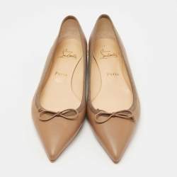Pre Owned Christian Louboutin Brown Leather Solasofia Ballet Flats Size 38
