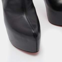 Pre Owned Christian Louboutin Black Leather Platform Ankle Length Boots Size 41