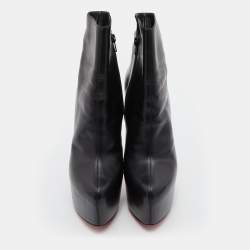 Pre Owned Christian Louboutin Black Leather Platform Ankle Length Boots Size 41