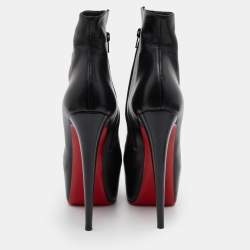 Pre Owned Christian Louboutin Black Leather Platform Ankle Length Boots Size 41