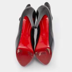 Pre Owned Christian Louboutin Black Leather Platform Ankle Length Boots Size 41