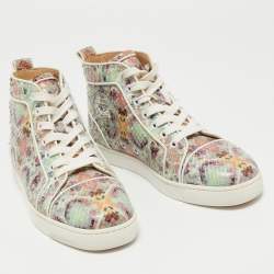 Christian Louboutin Multicolor Printed Python Louis Orlato High Top Sneakers Size 37