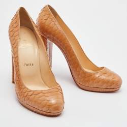 Christian Louboutin Beige Crystal Python Grapi Platform Pumps Size 38.5