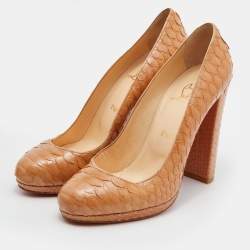 Christian Louboutin Beige Crystal Python Grapi Platform Pumps Size 38.5