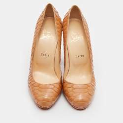 Christian Louboutin Beige Crystal Python Grapi Platform Pumps Size 38.5