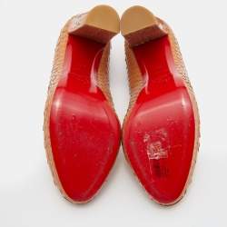 Christian Louboutin Beige Crystal Python Grapi Platform Pumps Size 38.5