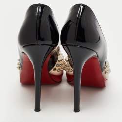Pre Owned  Christian Louboutin Black Paten and PVC Engin Spikes 120 Pumps Size 36