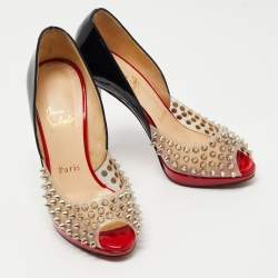 Pre Owned  Christian Louboutin Black Paten and PVC Engin Spikes 120 Pumps Size 36