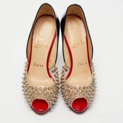 Pre Owned  Christian Louboutin Black Paten and PVC Engin Spikes 120 Pumps Size 36