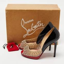 Pre Owned  Christian Louboutin Black Paten and PVC Engin Spikes 120 Pumps Size 36