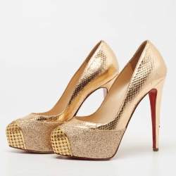 Christian Louboutin Maggie Glitter & Snakeskin Embossed Leather Platform Pumps Size 36.5