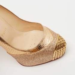 Christian Louboutin Maggie Glitter & Snakeskin Embossed Leather Platform Pumps Size 36.5