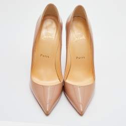 Pre Owned Christian Louboutin Beige Patent Leather So Kate Pumps Size 37
