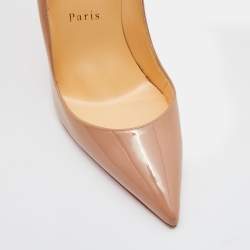 Pre Owned Christian Louboutin Beige Patent Leather So Kate Pumps Size 37