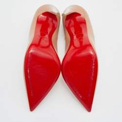 Pre Owned Christian Louboutin Beige Patent Leather So Kate Pumps Size 37