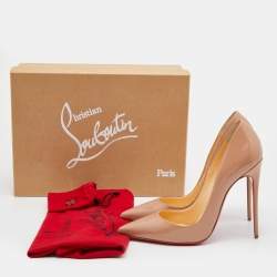 Pre Owned Christian Louboutin Beige Patent Leather So Kate Pumps Size 37